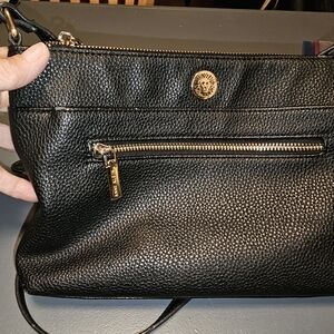 Anne Klein Black Textured Crossbody Bag with Gold Accents
